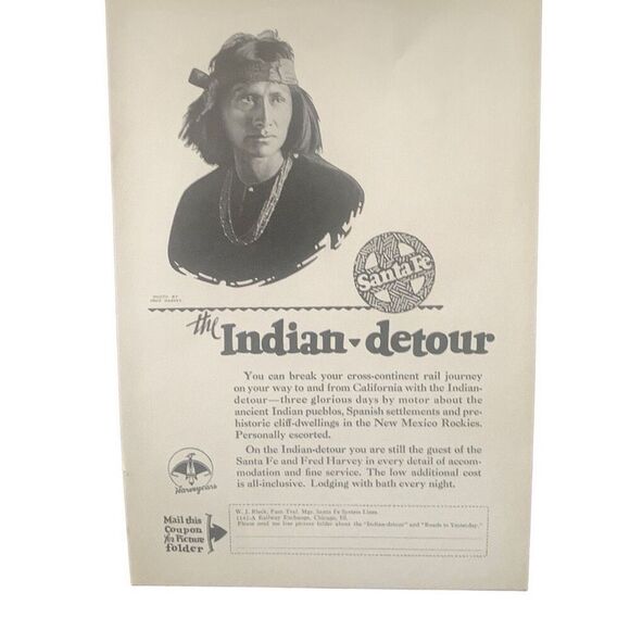 Vintage 1927 Santa Fe Indian Detour Ad Advertisment - Picture 3 of 4